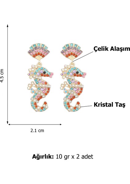 Yeni Deniz Atı Figürlü Kristal Taşlı 2'li Kadın Küpe indirimleri