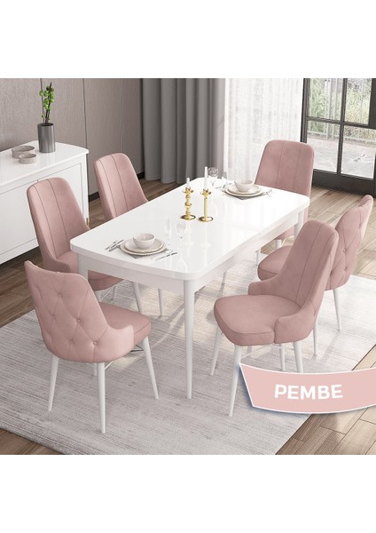 Concept Iza Serisi 80 x 132 cm Açılabilir Mdf Masa Beyaz Mutfak Masa Takımı 6 Sandalye