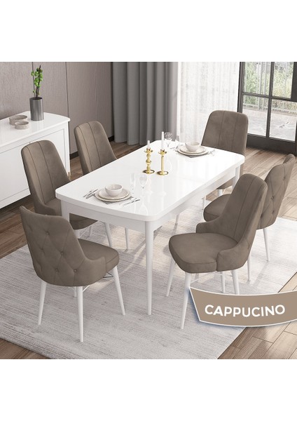 Concept Iza Serisi 80 x 132 cm Açılabilir Mdf Masa Beyaz Mutfak Masa Takımı 6 Sandalye