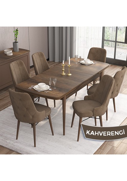 Concept Iza Serisi 80 x 132 cm Açılabilir Mdf Masa Barok Ahşap Desen Mutfak Masa Takımı 6 Sandalye