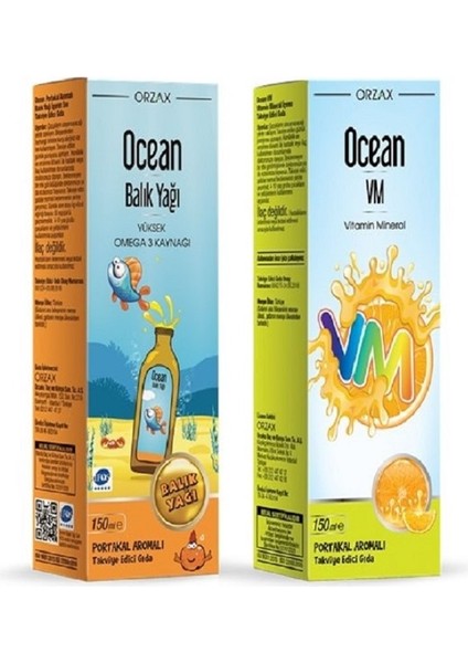 Ocean Portakallı Balık Yağı 150 ml + Ocean Vm 150 ml 2'li