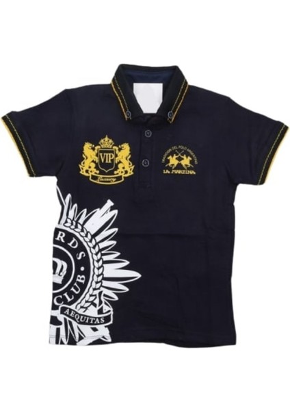 Erkek Çocuk Polo Yaka Yazı Desenli Tişört