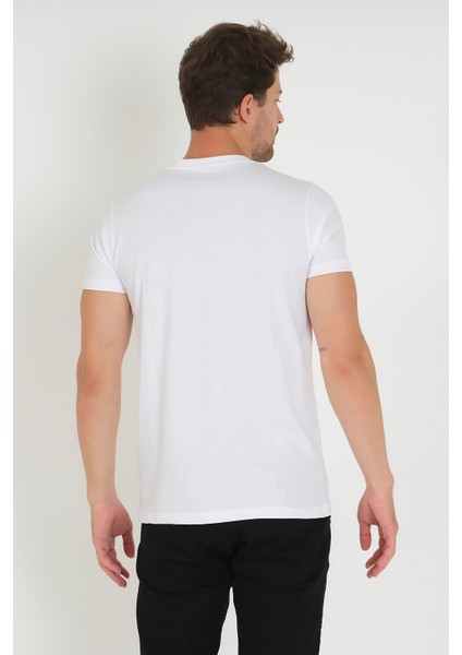 Erkek V Yaka T-Shirt -Beyaz fırsatları