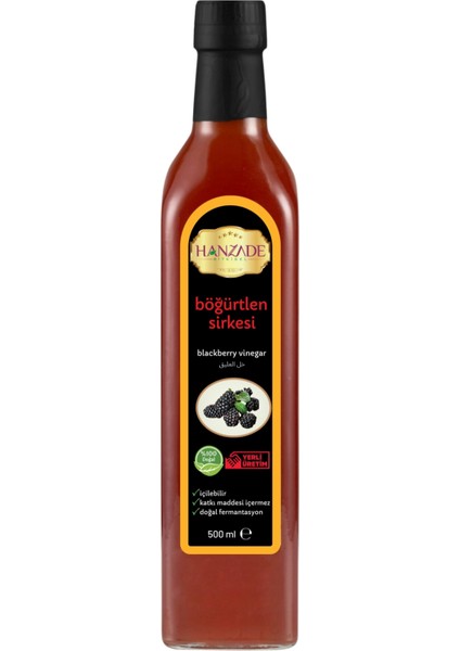 İçilebilir Katkısız Cam Şişe Böğürtlen Sirkesi 500 ml