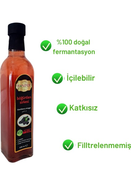 İçilebilir Katkısız Cam Şişe Böğürtlen Sirkesi 500 ml