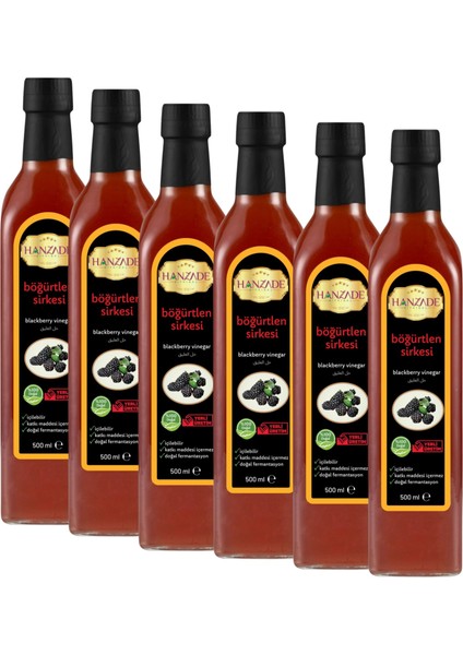 İçilebilir Katkısız Cam Şişe Böğürtlen Sirkesi 6 x 500 ml