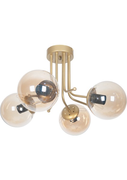 Daisy Lüks Modern Tasarım Plafonyer Gold Renk Bal Camlı 4'lü Avize