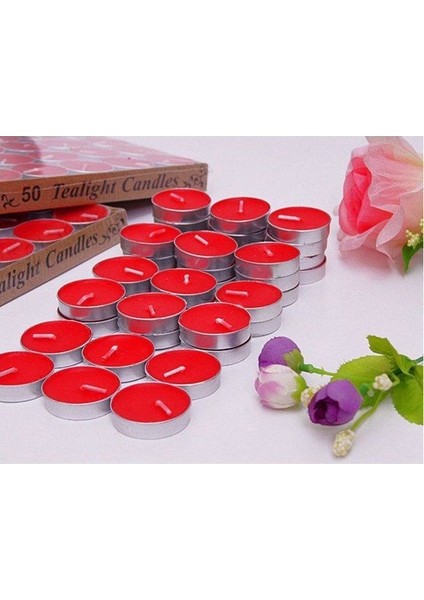 Dekoratif Yuvarlak Mini Tea Light Mum Kırmızı 50'li