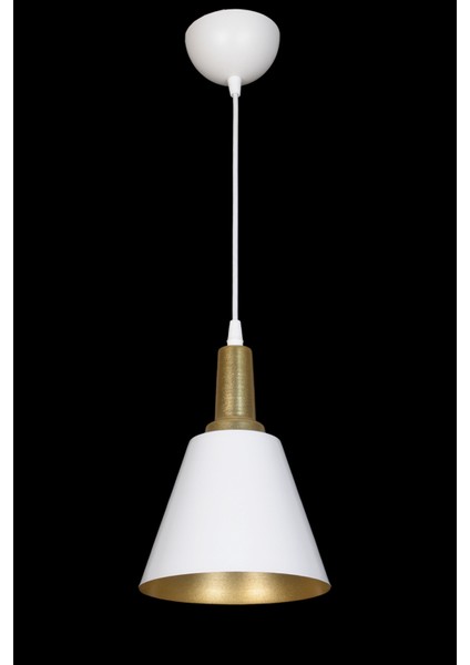 Trend Modern Tasarım Eskitme Detaylı Beyaz Içi Gold Renk Metal Tekli Avize