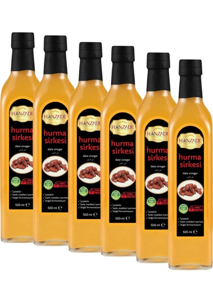 İçilebilir Katkısız Cam Şişe Hurma Sirkesi 6 x 500 ml