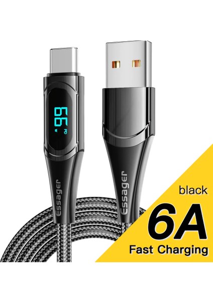 LED 6A Dijital Ekranlı USB To Type-C Hızlı Şarj Kablosu(1 Metre)