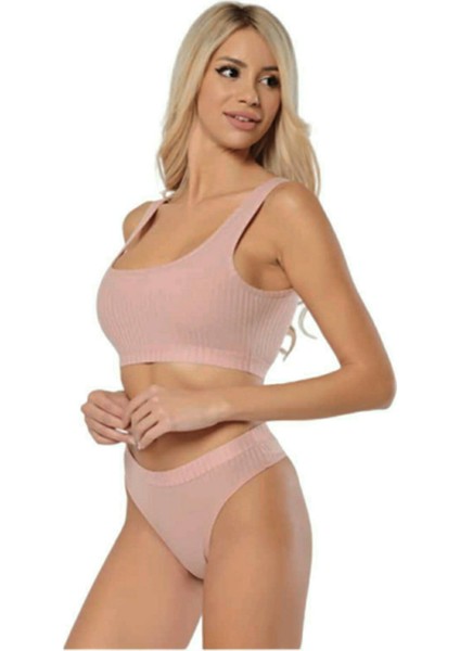 Pudra Düz Sade Tanga Modelli Büstiyer