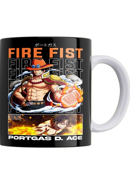 One Piece Portgas D. Ace Çift Taraflı Baskılı %100 Porselen Kupa