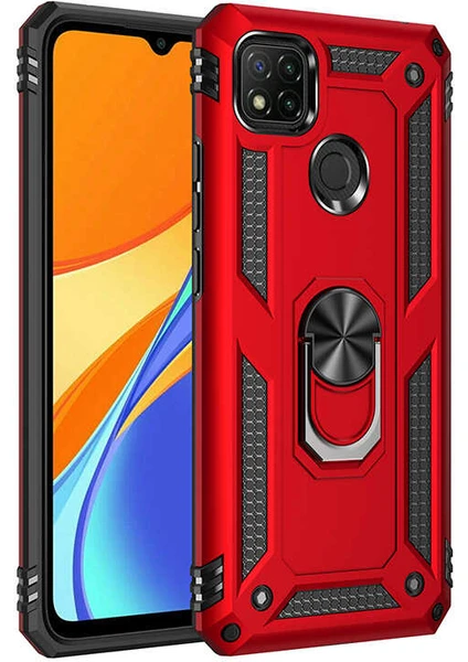 Techno Face Xiaomi Redmi 9c Kılıf Vega Yüzüklü Zırhlı Mıknatıslı Standlı Tank Silikon Kapak