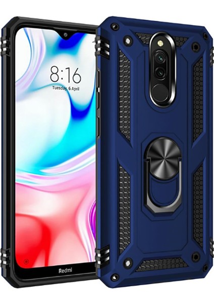 Xiaomi Redmi 8 Kılıf Vega Yüzüklü Zırhlı Mıknatıslı Standlı Tank Silikon Kapak