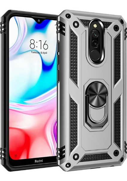 Xiaomi Redmi 8 Kılıf Vega Yüzüklü Zırhlı Mıknatıslı Standlı Tank Silikon Kapak