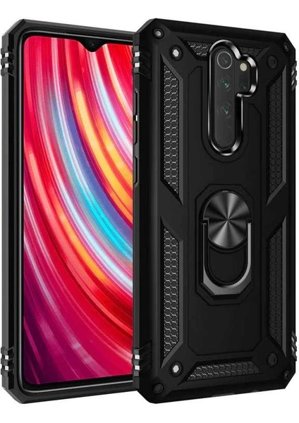 Techno Face Xiaomi Redmi Note 8 Pro Kılıf Vega Yüzüklü Zırhlı Mıknatıslı Standlı Tank Silikon Kapak