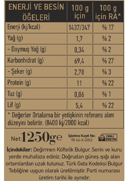 Köftelik Bulgur 1250 gr