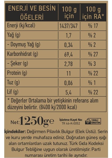 Pilavlık Bulgur Elek Üstü 1250 gr