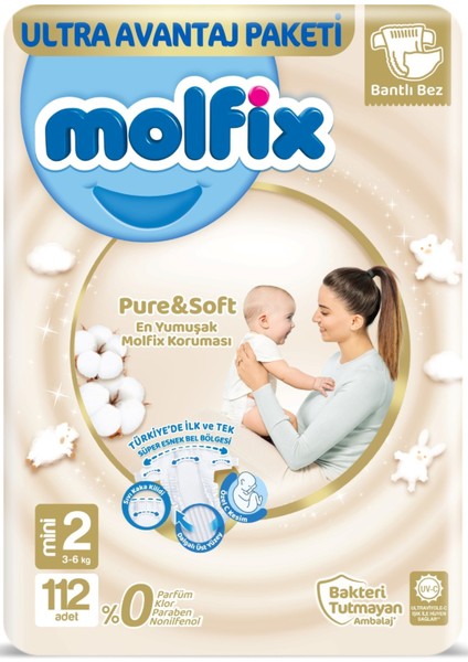 Pure&Soft Bebek Bezi Beden:2 (3-6kg) Mini 672 Adet Ekstra Ultra Avantaj Paketi