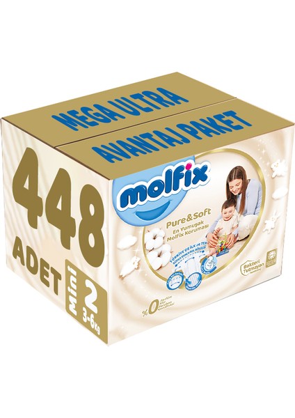 Pure&Soft Bebek Bezi Beden:2 (3-6kg) Mini 448 Adet Mega Ultra Avantaj Paketi