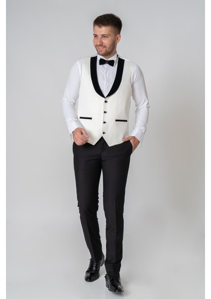 White Stone Genova Slim Fit Damatlık Takım Elbise Des Beyaz