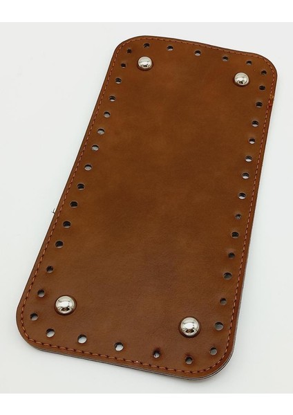 Suni Deri Taba Renk 25X12 cm Dikdörtgen Çanta Tabanı (Gümüş Aparatlı)