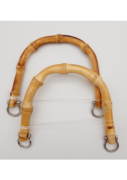 Gümüş Halkalı 16X12 cm Gerçek Bambu Çanta Sapı Açık Ton