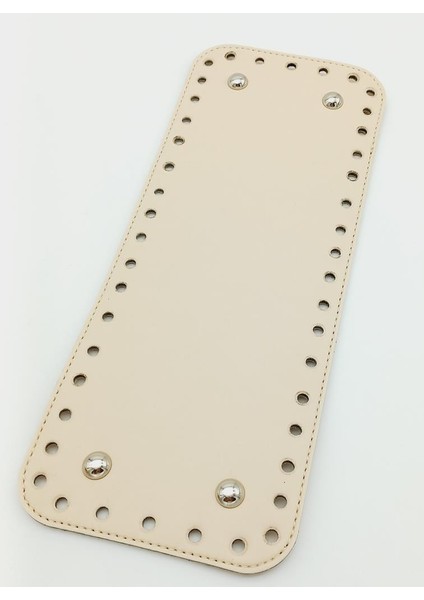Suni Deri Krem Renk 30X12 cm Dikdörtgen Çanta Tabanı (Gümüş Aparatlı)