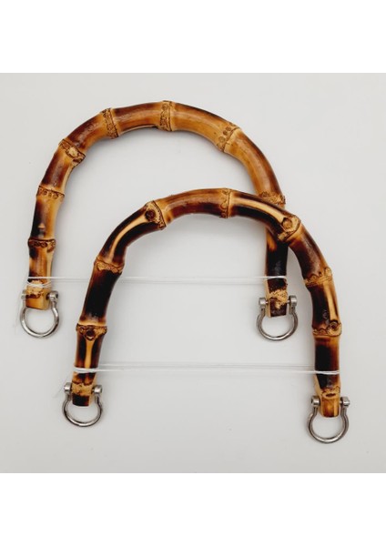 Gümüş Halkalı 16X12 cm Gerçek Bambu Çanta Sapı Koyu Ton