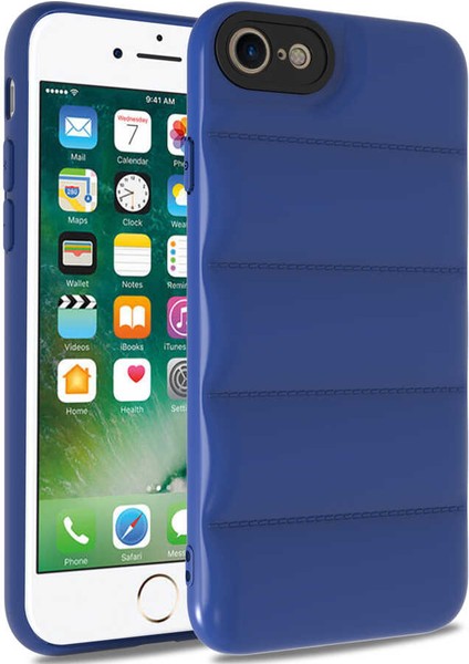 Apple iPhone 8 Kapak Kamera Korumalı Puf Silikon Kılıf - Mavi