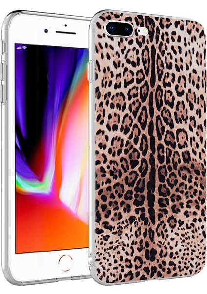 Apple iPhone 8 Plus Kapak Leopar Desenli Parlak Silikon Kılıf - Leopar