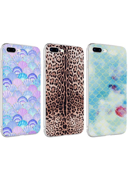 Apple iPhone 8 Plus Kapak Leopar Desenli Parlak Silikon Kılıf - Leopar