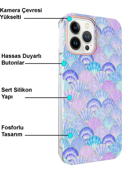 Apple iPhone 13 Pro Kapak Deniz Kabuğu Desenli Parlak Silikon Kılıf - Lila fiyatları