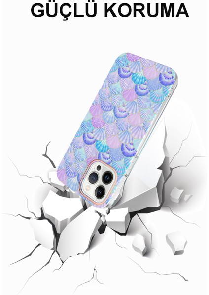 Apple iPhone 13 Pro Kapak Deniz Kabuğu Desenli Parlak Silikon Kılıf - Lila modelleri