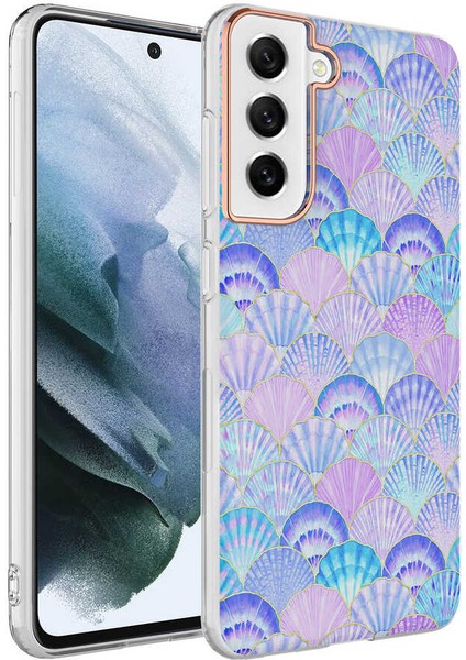 Samsung Galaxy S21 Fe Kapak Deniz Kabuğu Desenli Parlak Silikon Kılıf - Lila