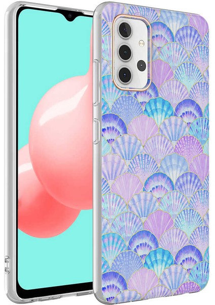 Samsung Galaxy A32 4g Kapak Deniz Kabuğu Desenli Parlak Silikon Kılıf - Lila