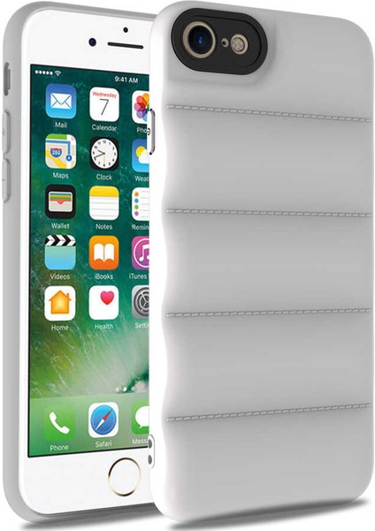 Apple iPhone 7 Kapak Kamera Korumalı Puf Silikon Kılıf - Beyaz