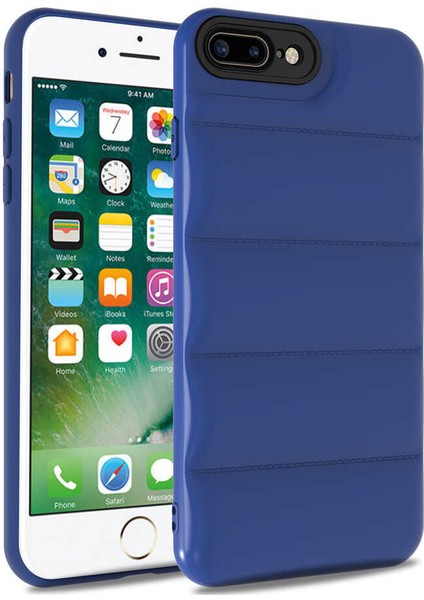 Apple iPhone 8 Plus Kapak Kamera Korumalı Puf Silikon Kılıf - Mavi