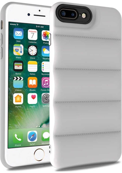 Apple iPhone 7 Plus Kapak Kamera Korumalı Puf Silikon Kılıf - Beyaz
