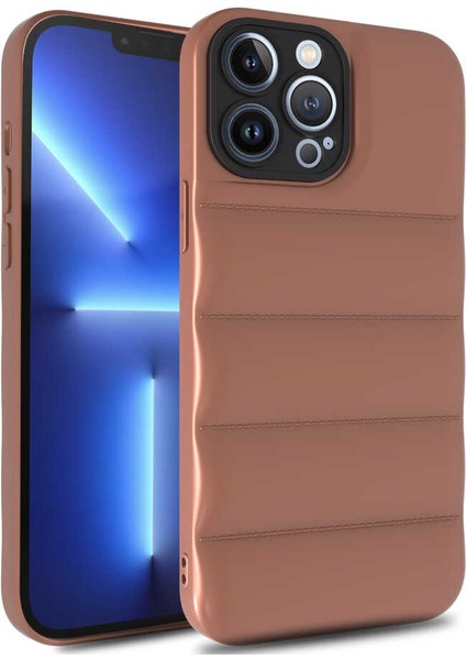 Apple iPhone 12 Pro Max Kapak Kamera Korumalı Puf Silikon Kılıf - Kahverengi