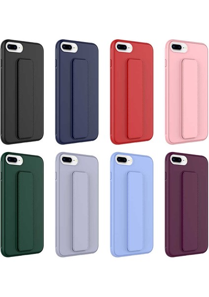 Apple iPhone 8 Plus Kapak Qstand Silikon Kılıf - Kırmızı