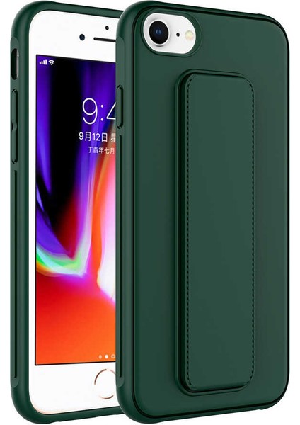 Apple iPhone Se 2020 Kapak Qstand Silikon Kılıf - Koyu Yeşil