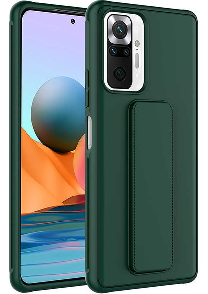 Xiaomi Redmi Note 10 Pro Kapak Qstand Silikon Kılıf - Koyu Yeşil