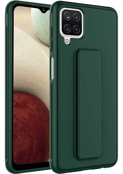 Samsung Galaxy M12 Kapak Qstand Silikon Kılıf - Koyu Yeşil
