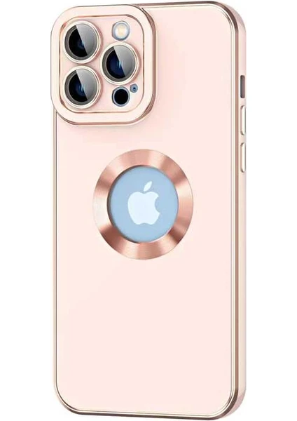 Apple iPhone 12 Pro Max Kapak Mercek Korumalı Logo Gösteren Tasarım Silikon Kılıf - Rose Gold