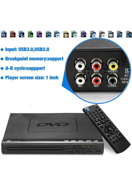 HD DVD Oynatıcı Adh CD VCD Müzik Diski Güçlendirme USB Uzaktan 1 Inç Ekran (Yurt Dışından)