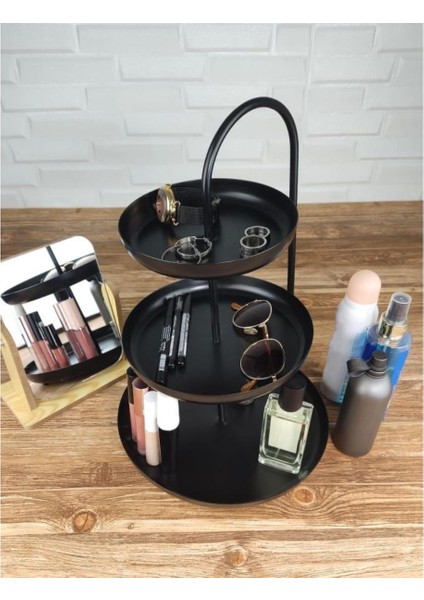 Üç Katlı Bastonlu Takı Aksesuar ve Makyaj Organizeri Siyah - Nİ22ORG005-SYH