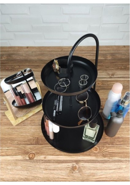 Üç Katlı Bastonlu Takı Aksesuar ve Makyaj Organizeri Siyah - Nİ22ORG005-SYH fiyatları