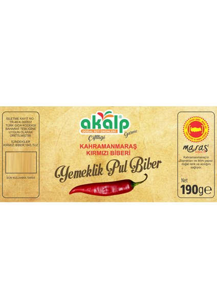 Akalp Çiftliği Ev Yapımı Yemeklik Kırmızı Pul Biber 190 gr